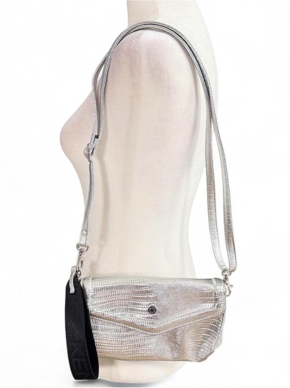 Kendall + Kylie Silver Metallic Faux Snakeskin Shoulder Bag Purse